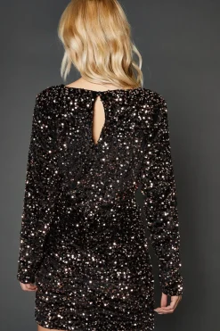 Bronze Ruched Velvet Sequin Mini Dress