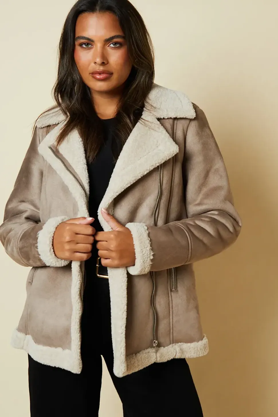 Brown Borg Trim Aviator Jacket