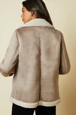 Brown Borg Trim Aviator Jacket