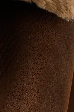 Brown Faux Fur Detail Aviator Jacket