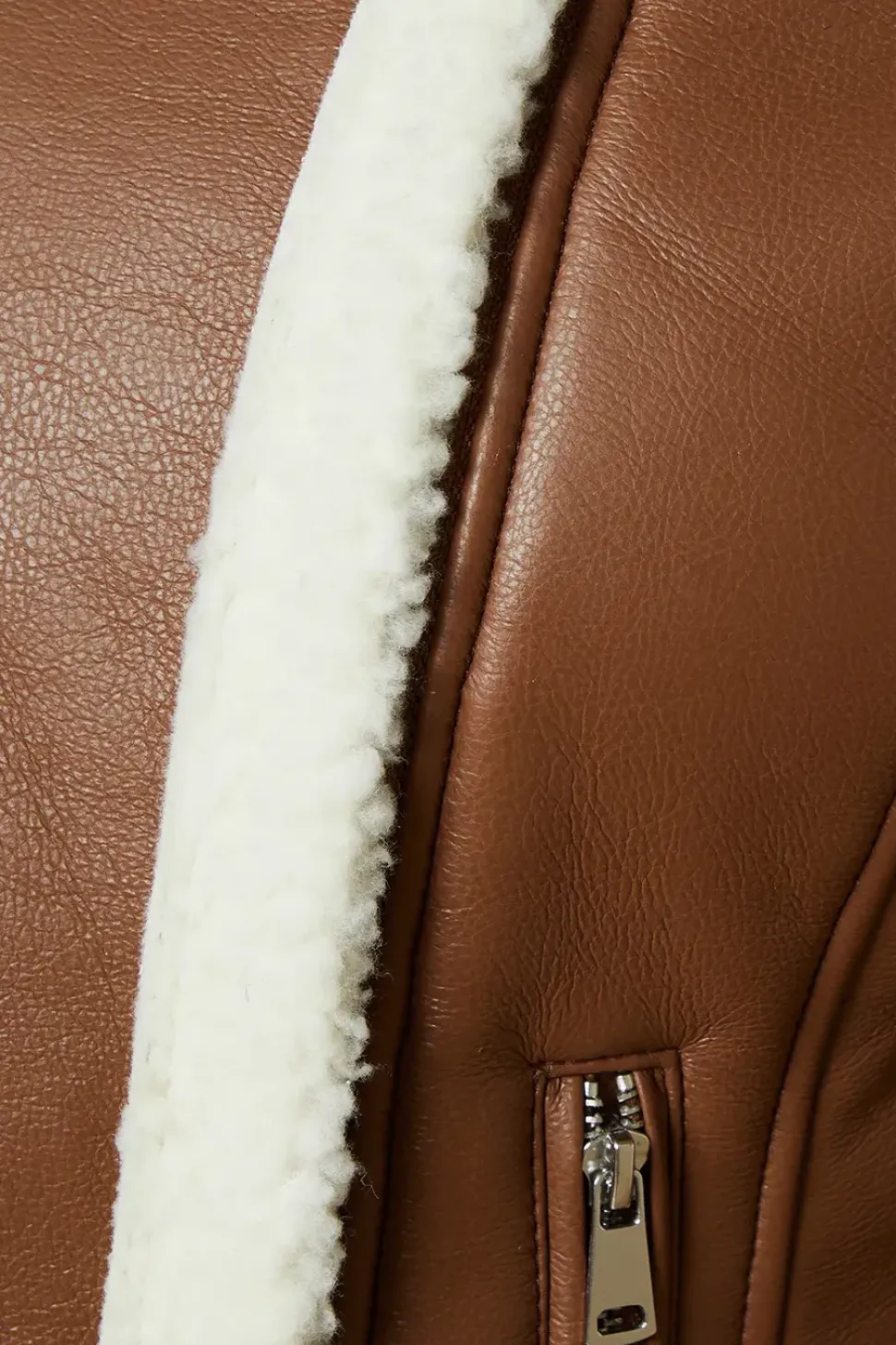 Brown Faux Leather Short Aviator Jacket