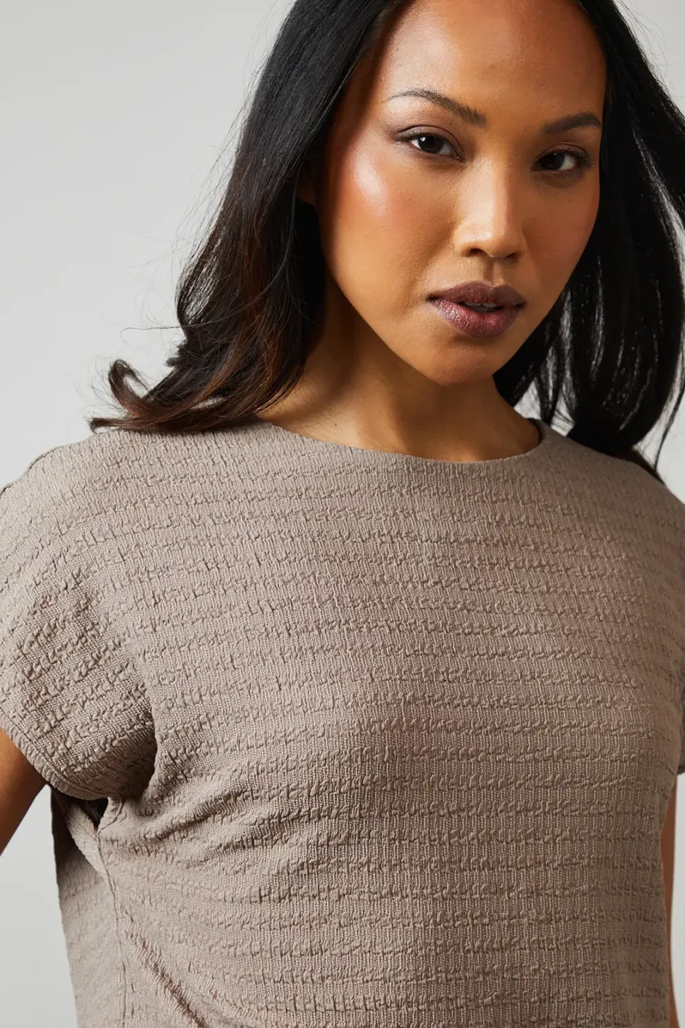 Brown Textured Jersey T -Shirt
