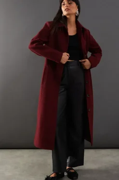 Brushed Button Through Tailored Coat