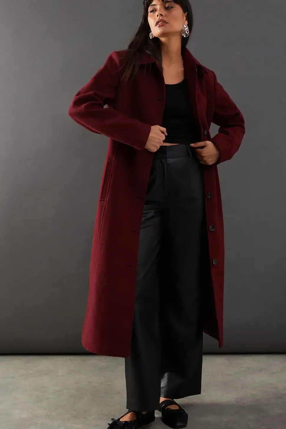 Brushed Button Through Tailored Coat