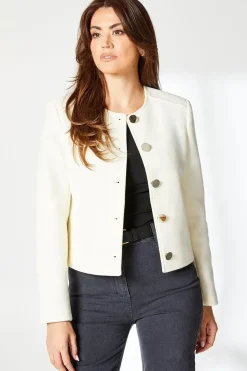 Brushed Faux Wool Collarless Jacket
