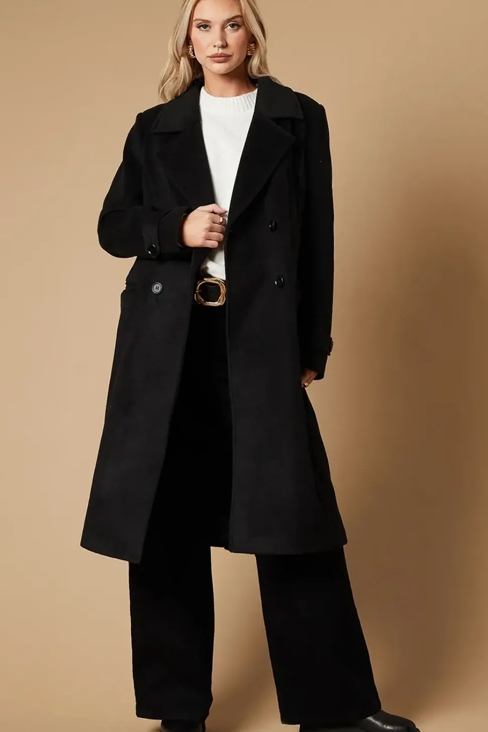 Brushed Faux Wool Double Breasted Coat