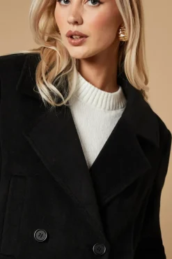 Brushed Faux Wool Double Breasted Coat