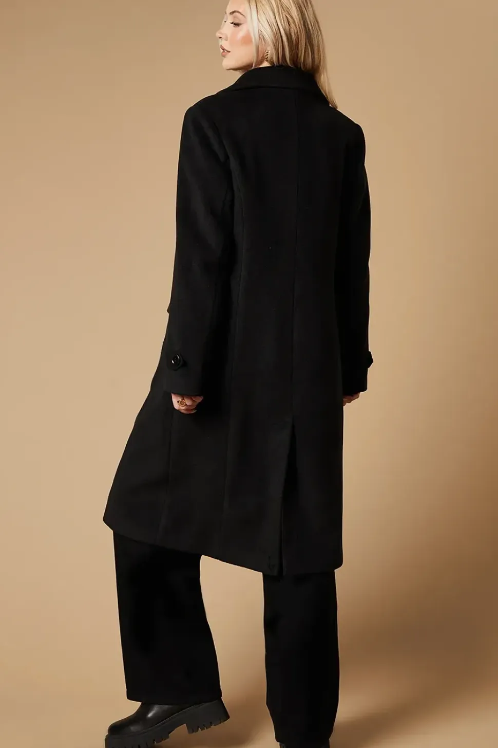 Brushed Faux Wool Double Breasted Coat