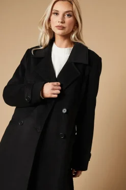 Brushed Faux Wool Double Breasted Coat