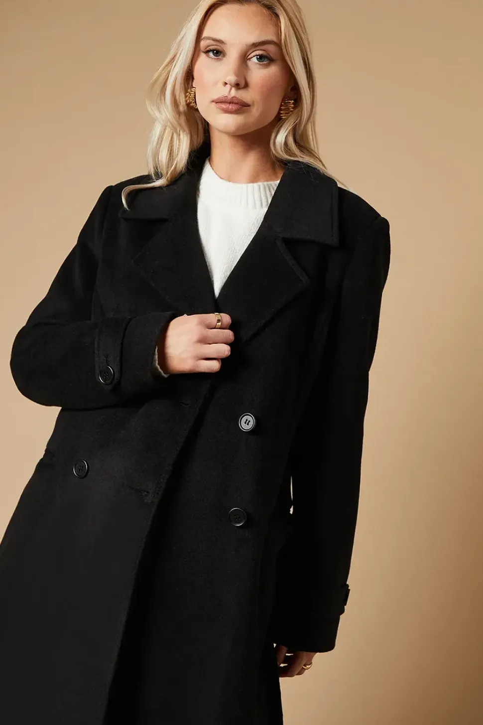 Brushed Faux Wool Double Breasted Coat