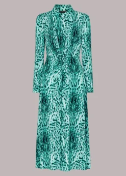 Brushed Leopard Tie Midi Dress-