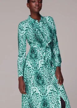 Brushed Leopard Tie Midi Dress-