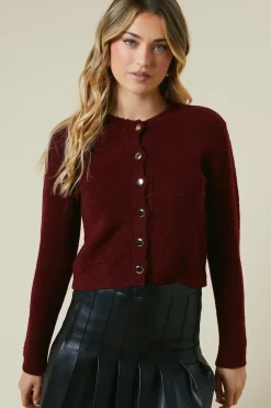 Brushed Long Sleeve Button Down Crop Cardigan