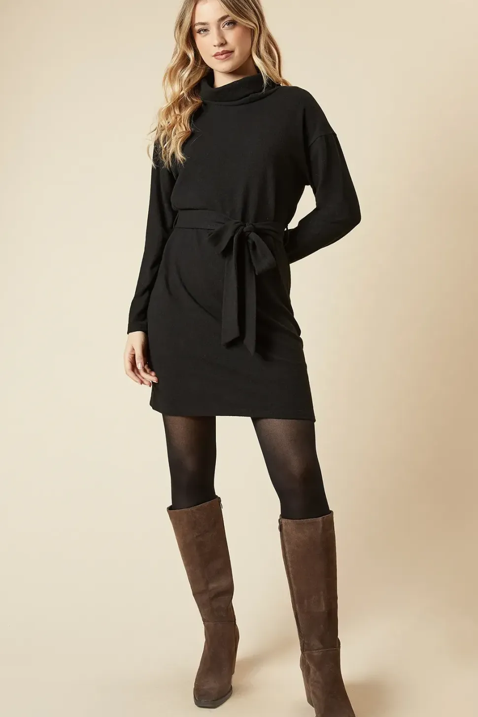 Brushed Roll Neck Mini Dress