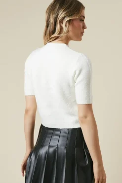 Brushed Short Sleeve Button Down Crop Cardigan