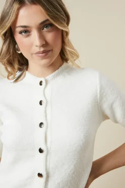 Brushed Short Sleeve Button Down Crop Cardigan