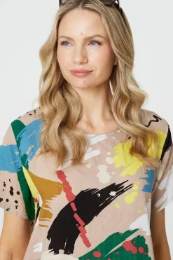 Brushstroke Print Knee Length Shift Dress