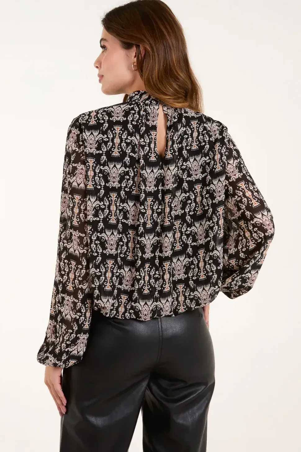 Bubble Hem High Neck Printed Top