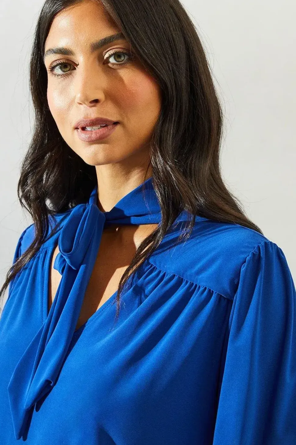 Bubble Hem Tie Neck Jersey Top