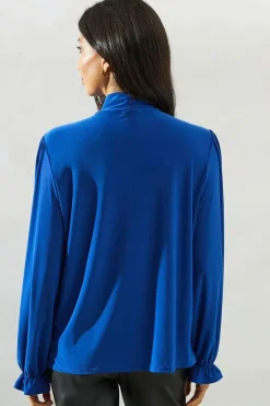 Bubble Hem Tie Neck Jersey Top