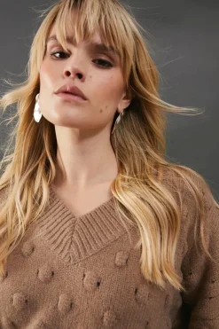 Bubble Knit Slouchy V Neck Jumper