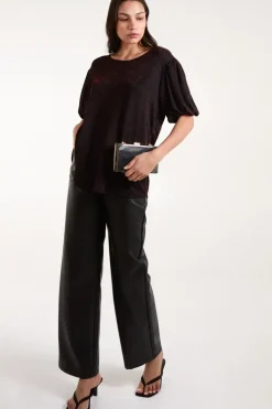 Bubble Sleeve Metallic High Low Top