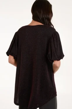 Bubble Sleeve Metallic High Low Top