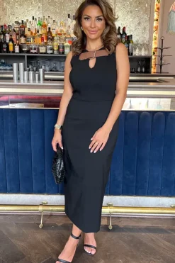 Buckle Detail Bodycon Midi Dress