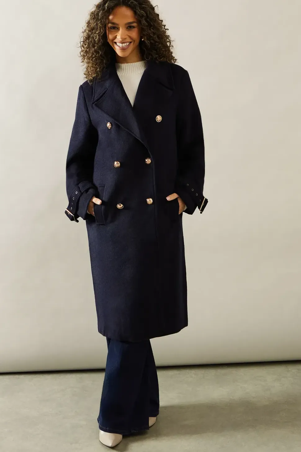 Buckle Detail Double Breasted Coat