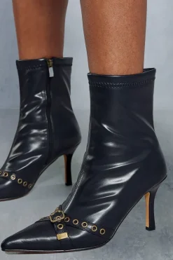 Buckle Detail Heeled Ankle Boots