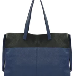 Bugundy and Black Colour Block  Horizontal Leather Tote