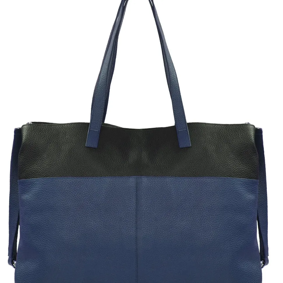 Bugundy and Black Colour Block Horizontal Leather Tote
