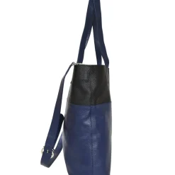 Bugundy and Black Colour Block  Horizontal Leather Tote