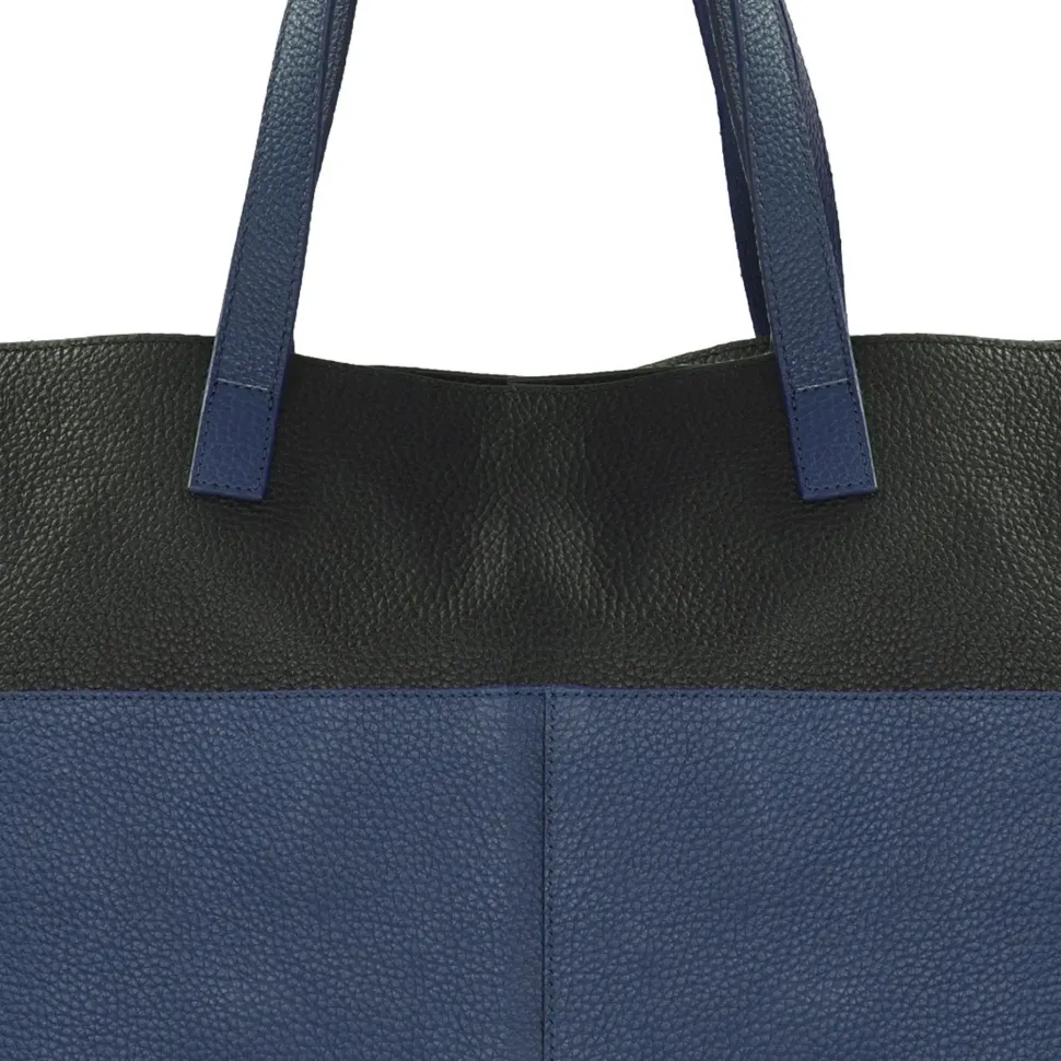 Bugundy and Black Colour Block Horizontal Leather Tote