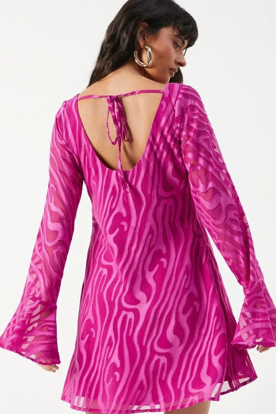 Burnout Chiffon Bias Tie Back Mini Dress