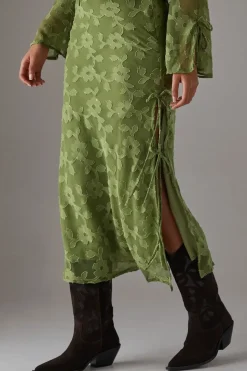 Burnout Chiffon Bias Tie Side Midi Skirt