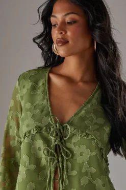Burnout Chiffon Ruffle Tie Front Blouse Co-ord