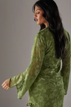 Burnout Chiffon Ruffle Tie Front Blouse Co-ord