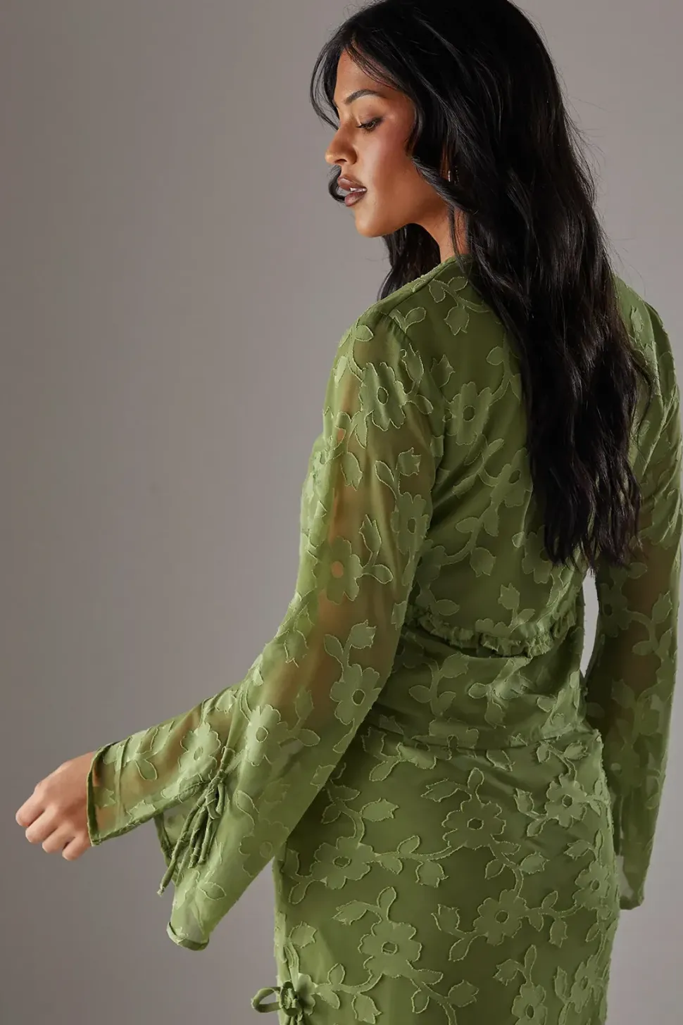 Burnout Chiffon Ruffle Tie Front Blouse Co-ord
