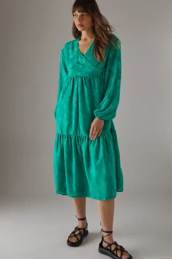 Burnout Chiffon Wrap Smock Midi Dress