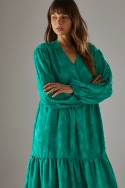 Burnout Chiffon Wrap Smock Midi Dress