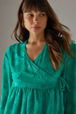 Burnout Chiffon Wrap Smock Midi Dress