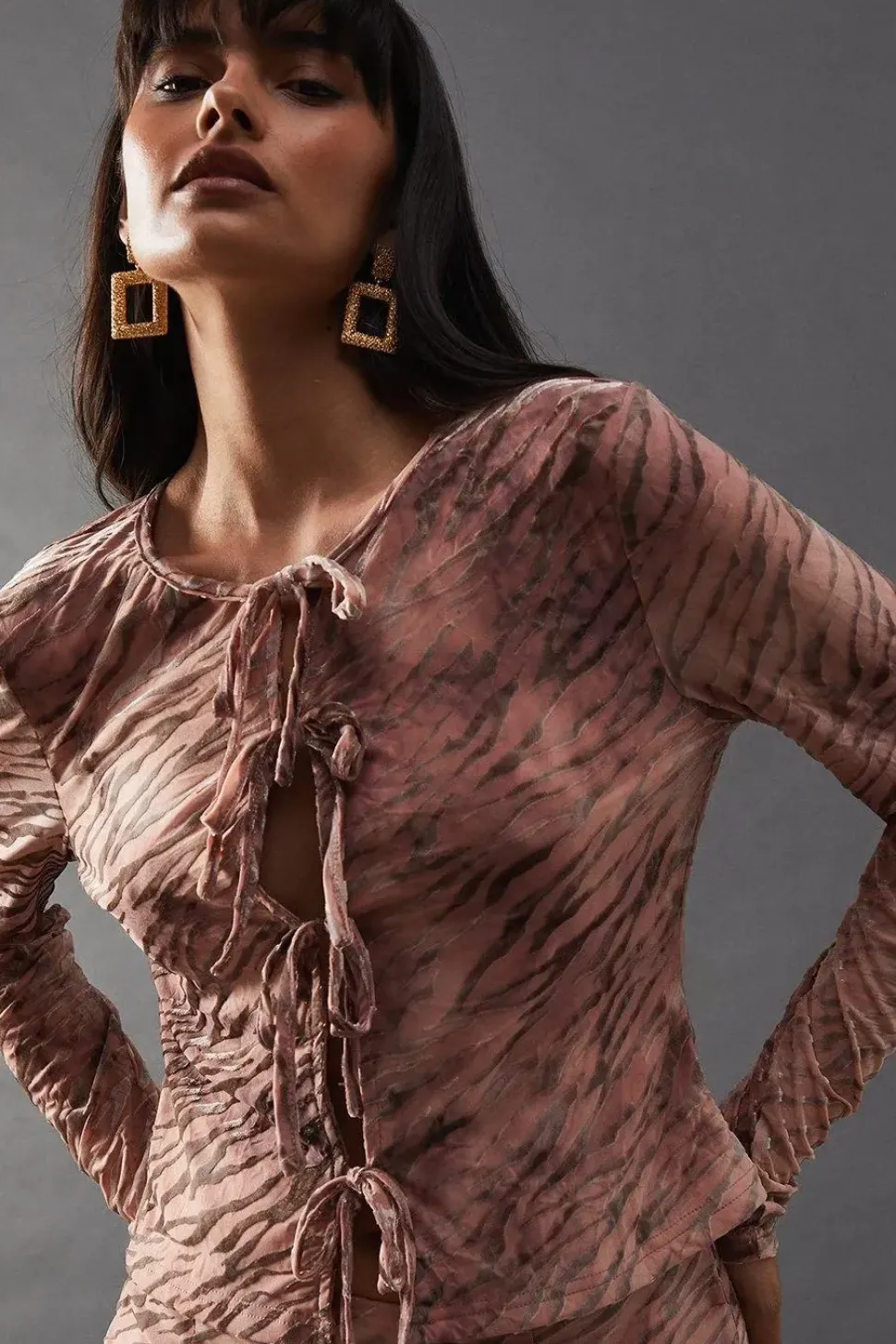 Burnout Velvet Tie Front Top