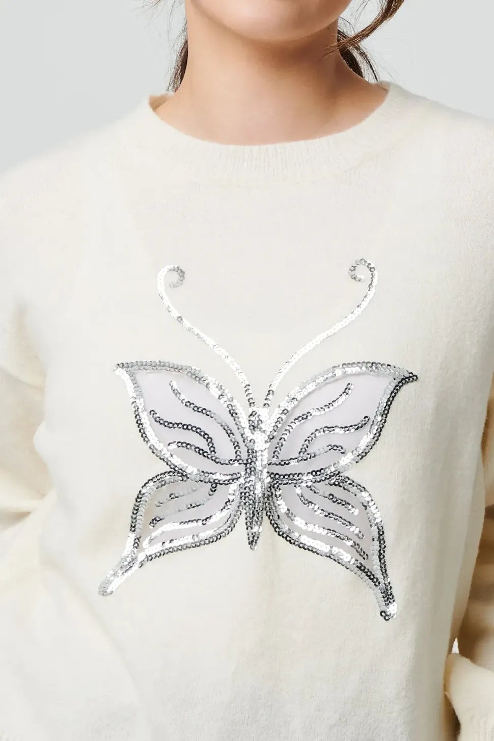 Butterfly Embellished Puff Sleeve Jumper