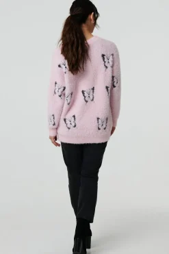 Butterfly Print Soft Texture Jumper