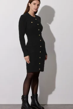 Button Detail Cable Knit Dress