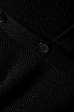 Button Detail Cold Shoulder Ribbed Midaxi Dress