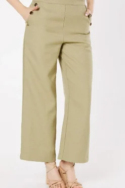 Button Detail Crop Wide Leg Textured Trouser