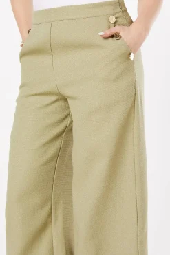 Button Detail Crop Wide Leg Textured Trouser