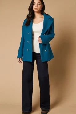 Button Detail Double Breasted Peacoat